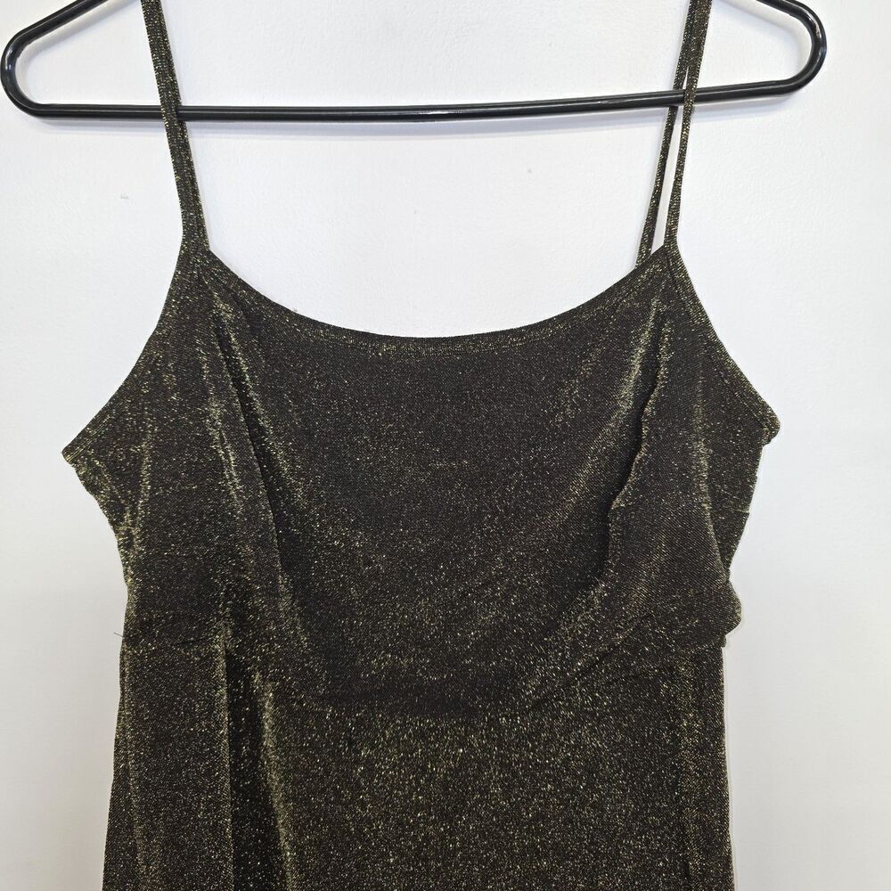 Vintage Rag Gold & Black Spaghetti Strap Dress Asymmetrical Shimmer Large (A53) - Picture 3 of 5